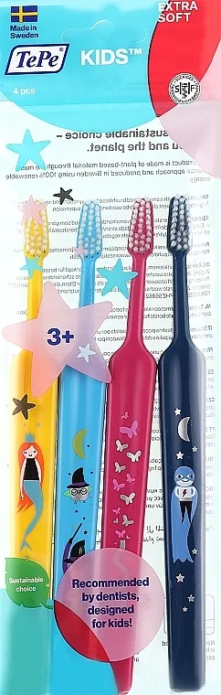 TePe Kids Extra Soft Dečije četkice za zube, roze + svetloplava + žuta + plava