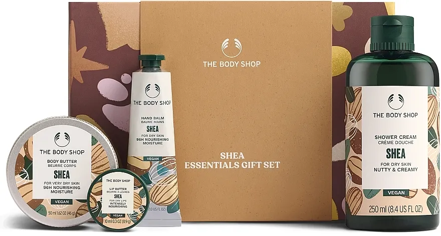 The Body Shop Shea Essentials Gift Set (b/butter/50ml + sh/cr/250ml + h/cr/30ml + l/oil/10ml) Poklon set od Shea maslaca