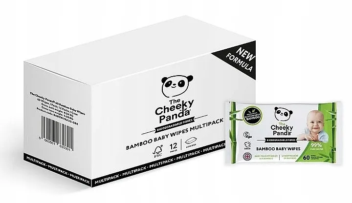 The Cheeky Panda Biodegradable Bamboo Baby Wipes Multipack Vlažne maramice, 12 x 60 kom.
