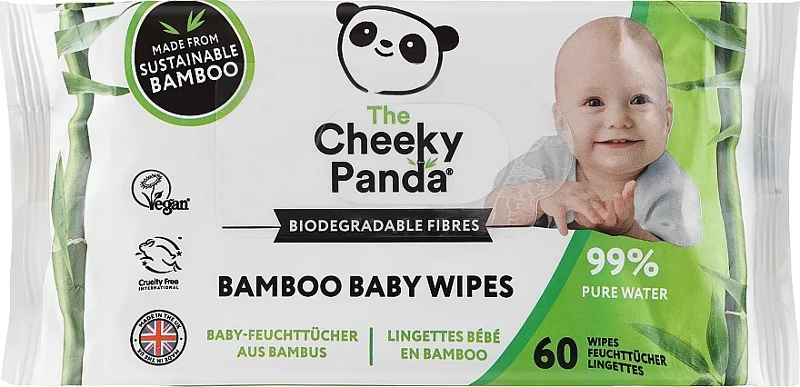 The Cheeky Panda Biodegradable Bamboo Baby Wipes Vlažne maramice, 60 kom