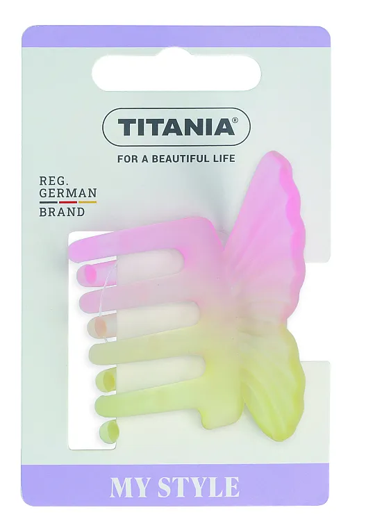Titania Šnala za kosu Leptir, 7 cm, mat, žuto-roze