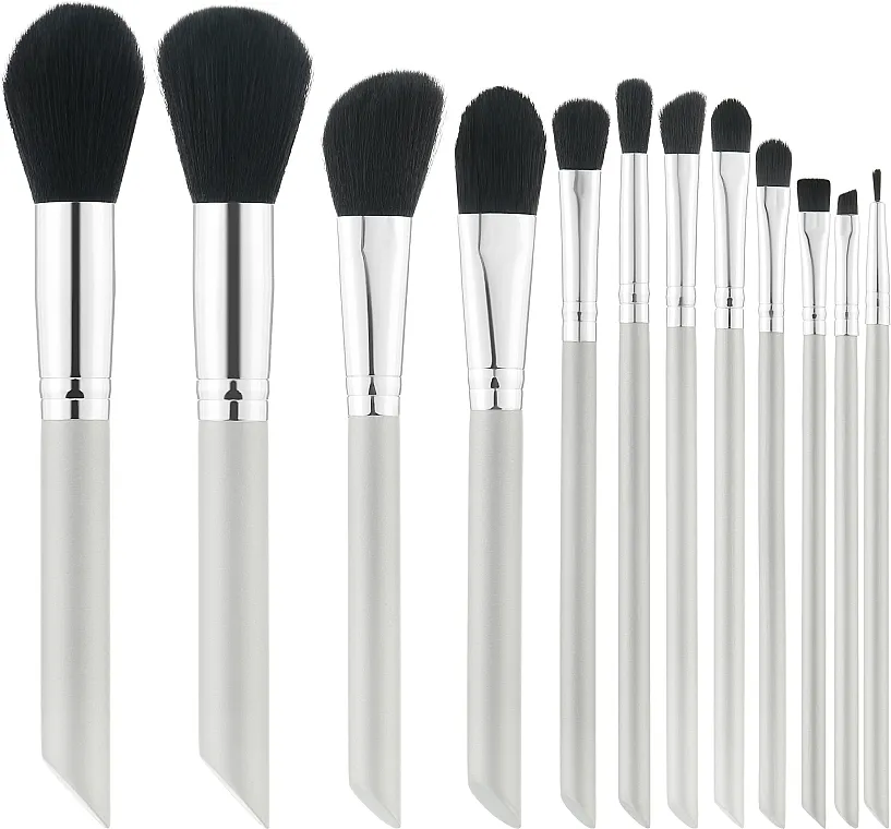 Tools For Beauty Set profesionalnih kistova za šminkanje, 12 kom, srebrni sa crnim