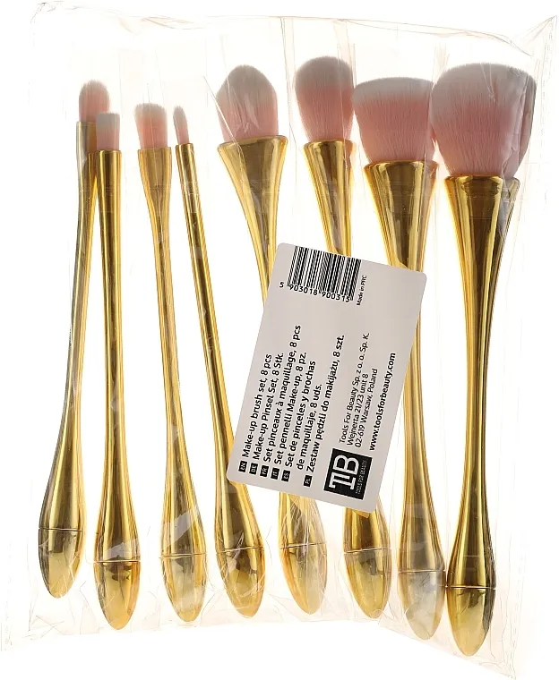Tools For Beauty Set profesionalnih kistova za šminkanje, 8 kom, ružičaste i zlatne boje