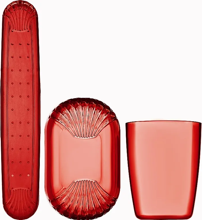 Top Choice Set (accessory/4pcs) Toaletni komplet 41372, providna crvena, crna torba