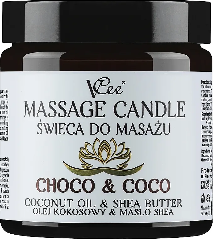 VCee Massage Candle Choco &amp; Coco Coconut Oil &amp; Shea Butter Masažna svijeća s kokosovim uljem i shea maslacem