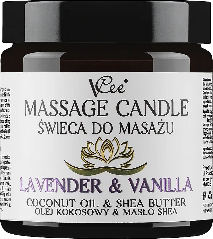 VCee Massage Candle Lavender &amp; Vanilla Coconut Oil &amp; Shea Butter Masažna svijeća sa lavandom i vanilijom