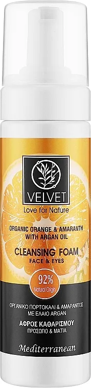 Velvet Love for Nature Organic Orange &amp; Amaranth Cleansing Foam Face &amp; Eyes Pena za čišćenje lica i očiju