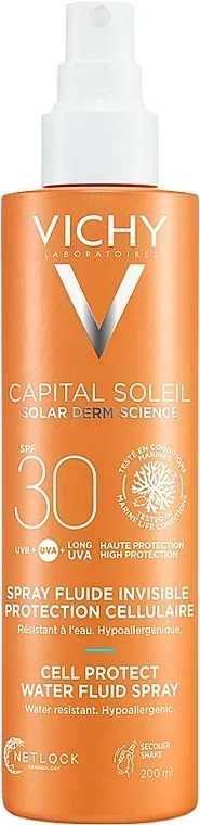 Vichy Capital Soleil Cell Protect Water Fluid Spray SPF30 Vodootporni fluid u spreju za zaštitu tela od sunca, SPF30