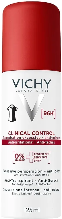 Vichy Clinical Control Anti-Transpirant Antiperspirant protiv prekomernog znojenja, mirisa i mrlja na odeći, 96 sati zaštite