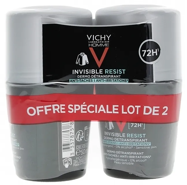 Vichy Homme Deo Invisible Resist 72H  (deo/roll/2x50ml) Set