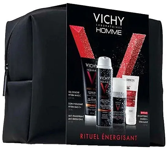 Vichy Homme Energising Ritual Giftboxes (sh/gel/200ml + cr/50ml + deo/50ml + shm/50ml + bag/1pcs) Set