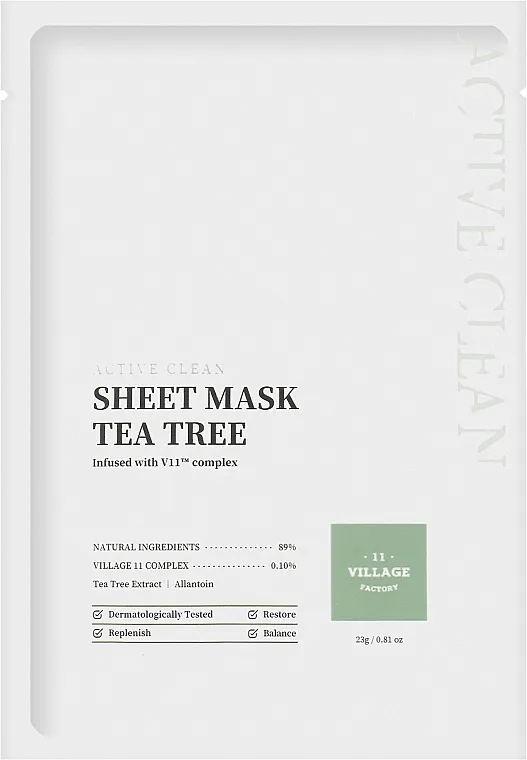 Village 11 Factory Active Clean Sheet Mask Tea Tree Sheet maska za lice "Čajevac"