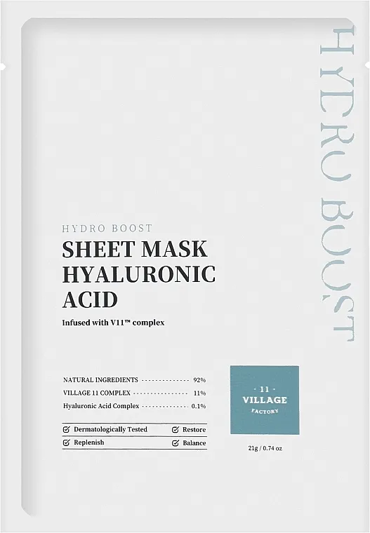 Village 11 Factory Hydro Sheet Mask Hyaluronic Acid Sheet maska za lice sa hijaluronskom kiselinom