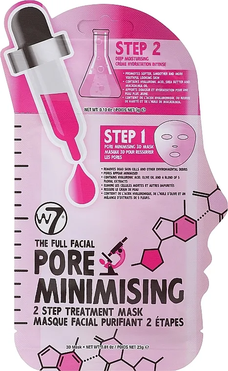 W7 The Full Facial Pore Minimising 2 Step Treatment Sheet Face Mask Moisturiser Hidratantna maska za lice