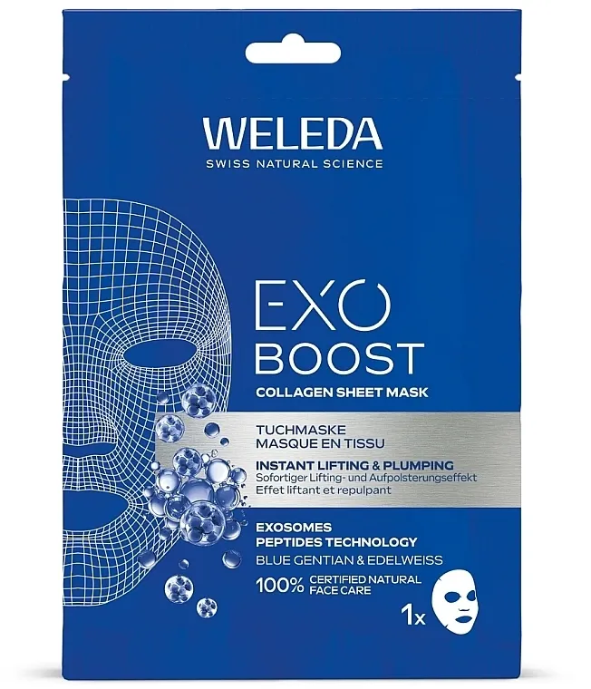 Weleda Exo Boost Collagen Sheet Mask Kolagenska maska u listu sa plavim encijanom i alpskom čičkom