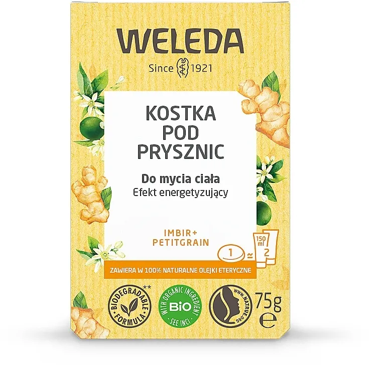 Weleda Shower Bar Solid Body Wash Ginger+Petitgrain Citrusni osvježavajući sapun "Đumbir i petitgrain"