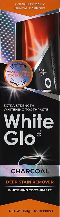 White Glo Charcoal Deep Stain Remover (toothpaste/160g + toothbrush/1pc) Set, crno-siva četkica za zube