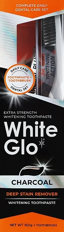 White Glo Charcoal Deep Stain Remover (toothpaste/160g + toothbrush/1pc) Set, sivo-bela četkica za zube