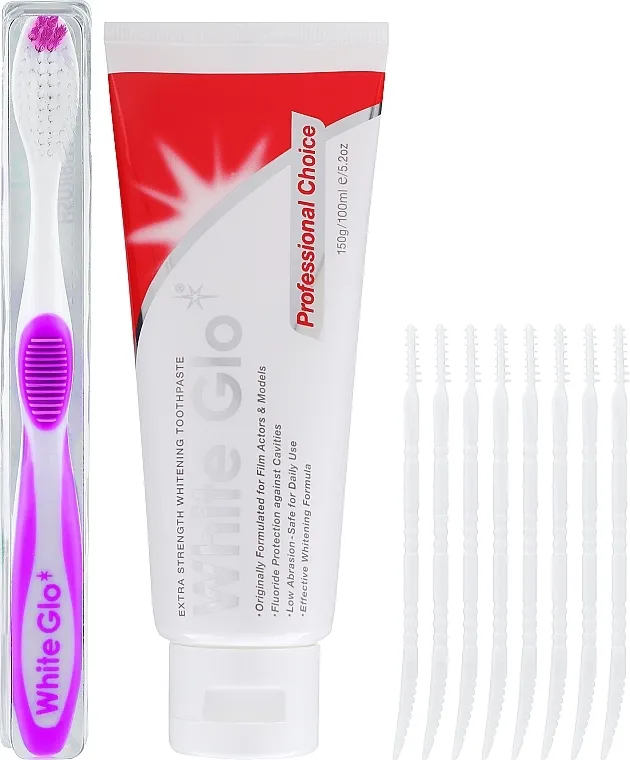 White Glo Professional Choice Whitening Toothpaste (toothpaste/100ml + toothbrush) Profesionalni Izbor Set, ljubičasta četkica za zube