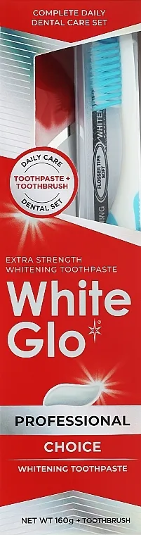 White Glo Professional Choice Whitening Toothpaste (t/paste/160g + t/brush/1pc) Set sa plavom četkicom za zube