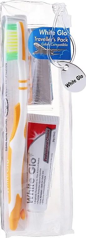 White Glo Travel Pack (t/paste/24g + t/brush/1 + t/pick/8) Set za putovanja za oralnu negu, naranđasti