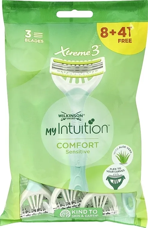 Wilkinson Sword My Intuition Xtreme 3 Comfort Sensitive Brijač za jednokratnu upotrebu sa tri pokretne oštrice, 12 kom.