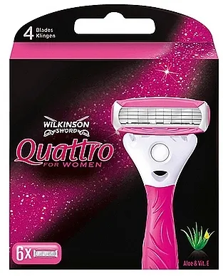 Wilkinson Sword Quattro Aloe &amp; Vit. E 6 Pack Aparat za brijanje sa 6 patrona