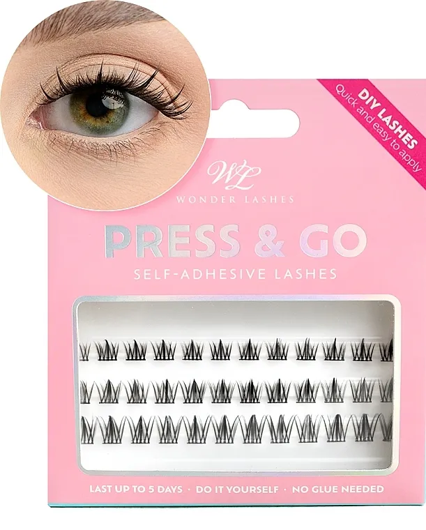 Wonder Lashes Press &amp; Go Kim Effect Samolepljive trepavice u čupercima Kim efekat, 8 mm, crne