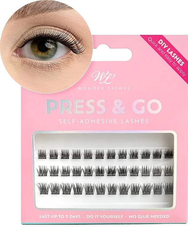 Wonder Lashes Press &amp; Go Natural Mix Samolepljive trepavice u čupercima, 8/10/12 mm, crne