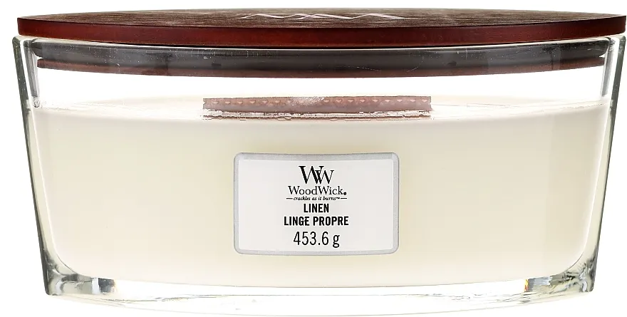 Woodwick Hearthwick Flame Ellipse Candle Linen Linge Propre Mirisna svijeća u čaši