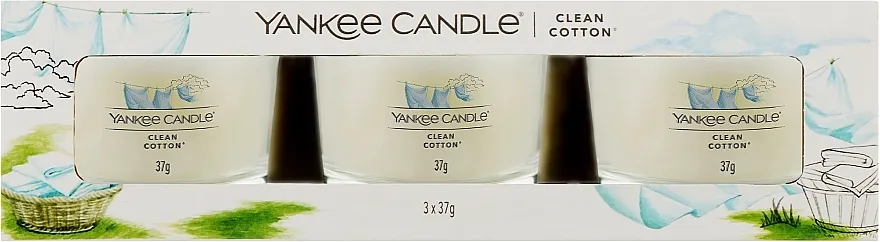 Yankee Candle Clean Cotton (candle/3x37g) Set mirisnih svijeća "Čisti pamuk"