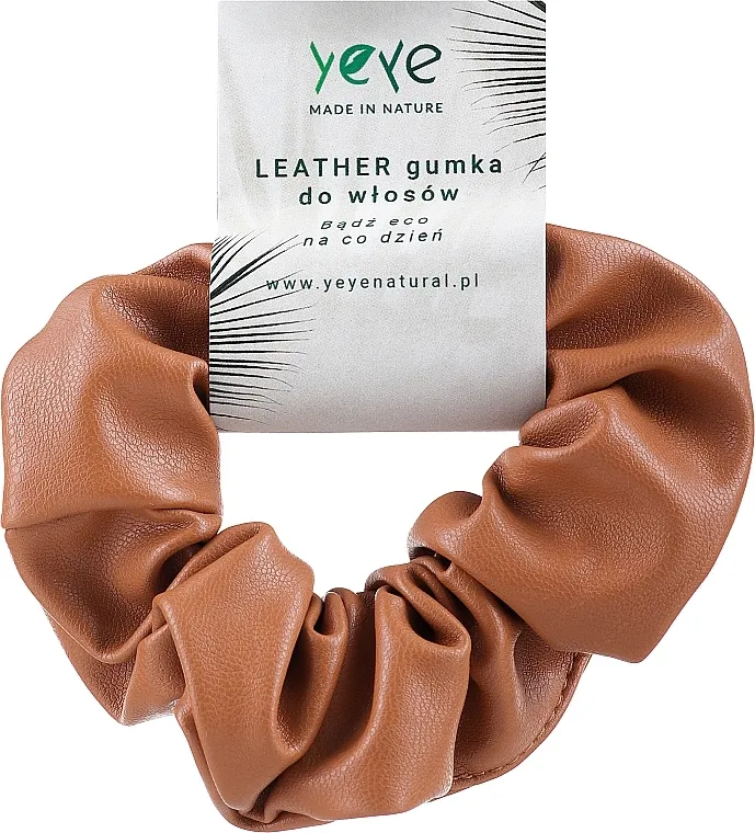 Yeye Leather Scrunchie Kožna kravata za kosu 10,5 x 3,5 cm, bež