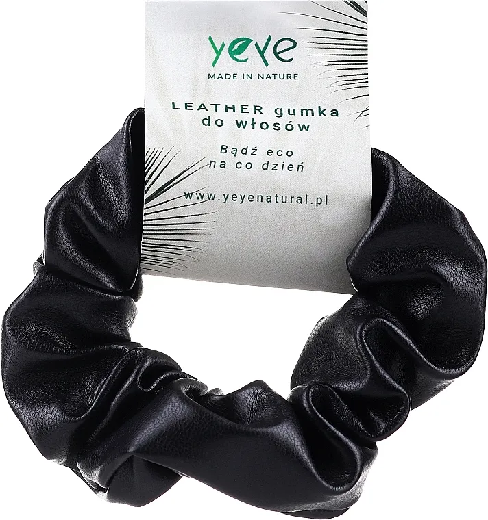 Yeye Leather Scrunchie Kožna traka za kosu 10,5 x 3,5 cm, crna