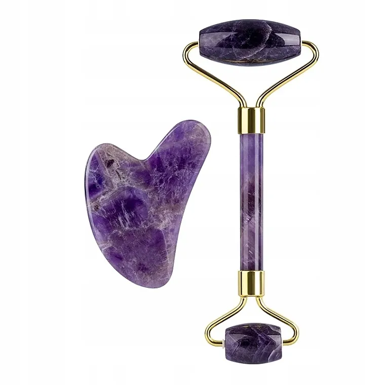 Yeye (roller + gua-sha) Facial massage set, purple amethyst