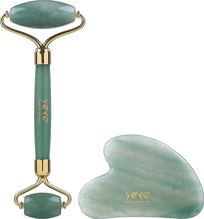 Yeye (roller/1pcs + gua-sha/1pcs) Set, zeleni žad
