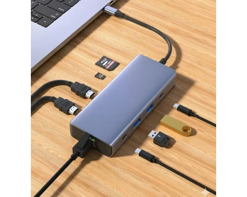 FAST ASIA Adapter TIP-C na 2xHDMI+2xUSB+2xTIP C+SD/TF+RJ45