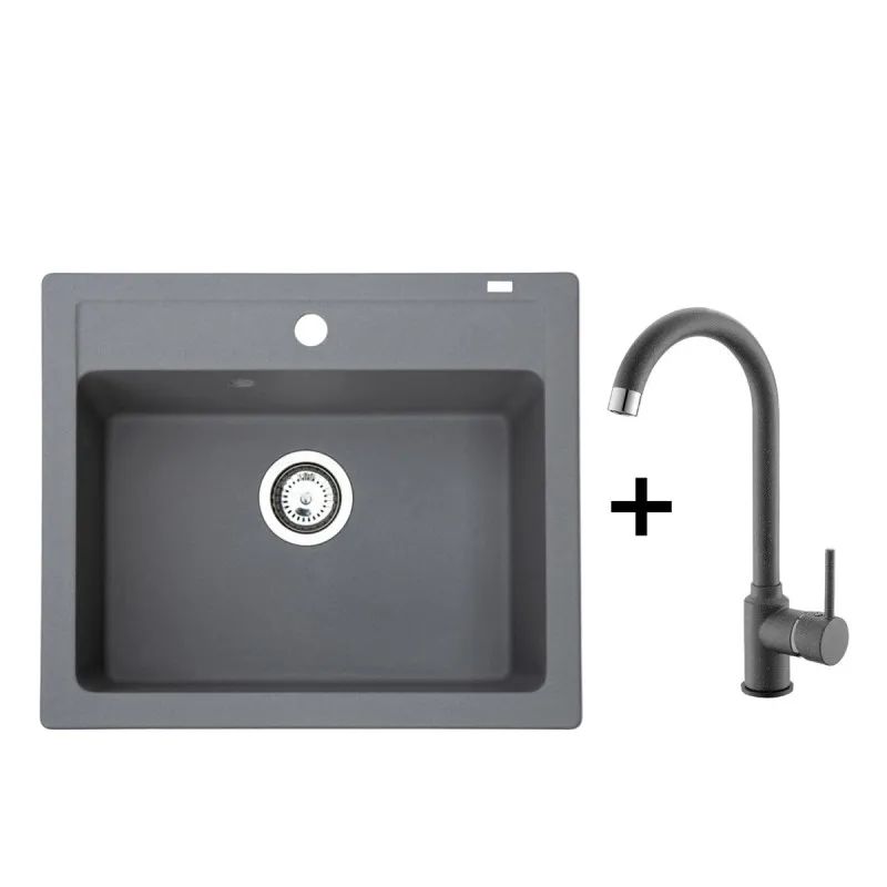 Metalac SUPER PONUDA set granitna usadna sudopera xQuadro ...Metalac SUPER PONUDA set granitna usadna sudopera xQuadro 60 grafit 600x500 + xGranit slavina Roto za sudoperu grafit