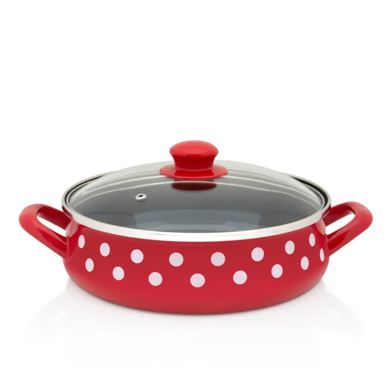 Metalac tava za prženje BELE TUFNE NA CRVENOM 24cm/3,4lit