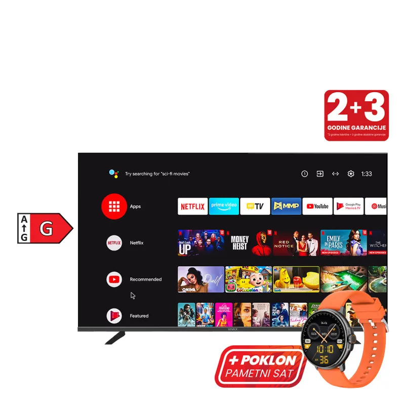 Vivax televizor 65UHD10K LED Smart + poklon Vivax smart ...Vivax televizor 65UHD10K LED Smart + poklon Vivax smart watch Life PRO 2 - Orange