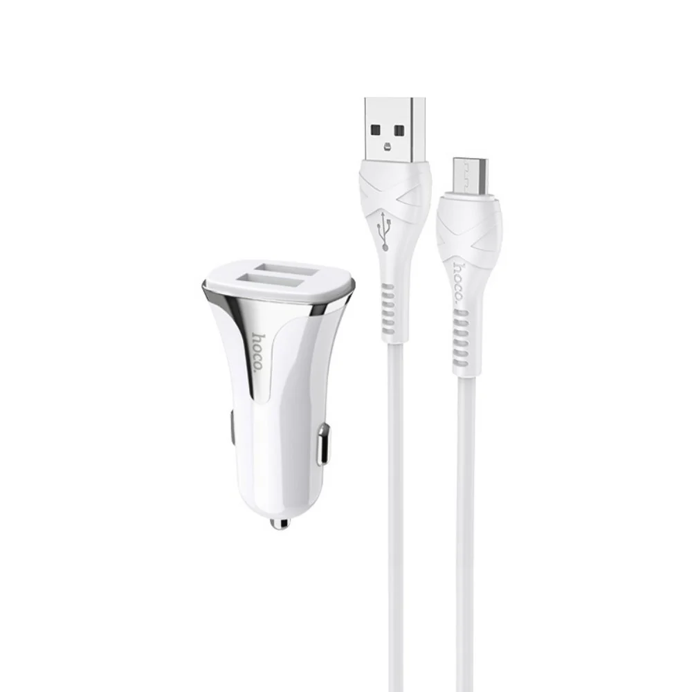 Auto punjac HOCO Z31 QC3.0 2xUSB sa micro USB kablom beli