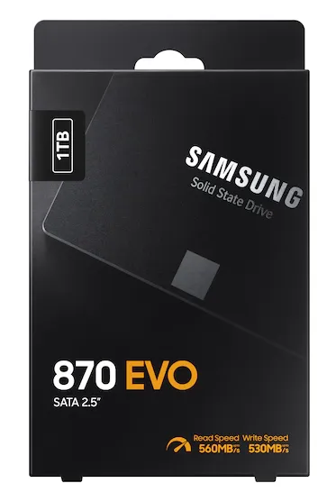 2.5" 1TB SSD, SATA III, 870 EVO, READ UP TO 560 MB/S, WRITE UP TO 530 MB/S
