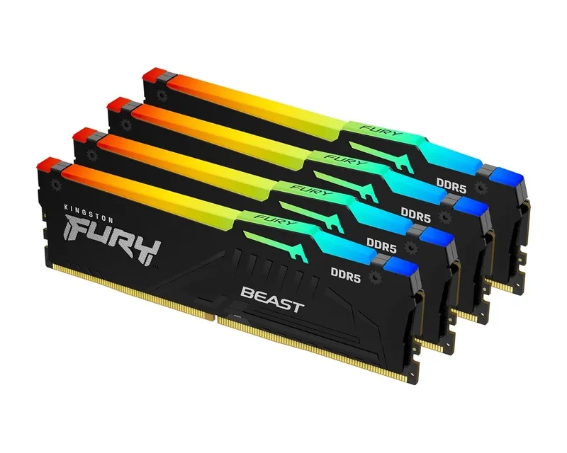 KINGSTON DIMM DDR5 128GB (4X32GB KIT) 5200MT/S KF552C40BBAK4-128 FURY BEAST BLACK RGB XMP