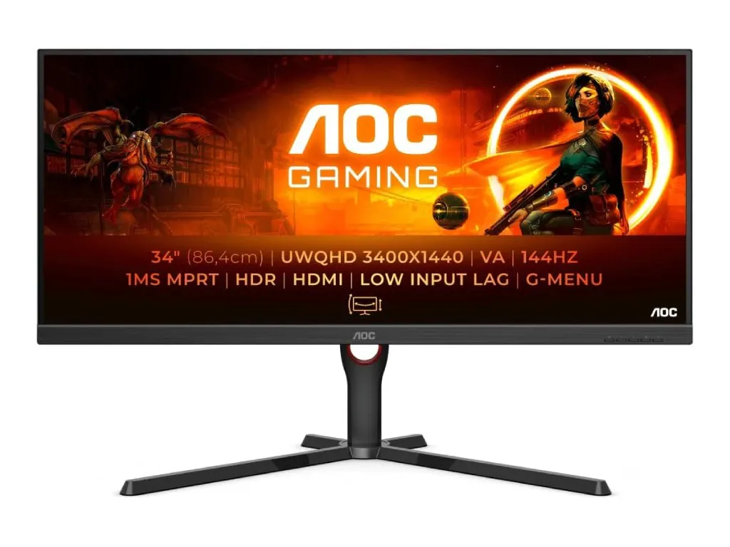 MONITOR AOC U34G3XM/EU 34"/VA,21:9/3440X1440/144HZ/1MS MPRT/HDMIX2,DP/FREESYNC/VISINA/VESA/CRNA