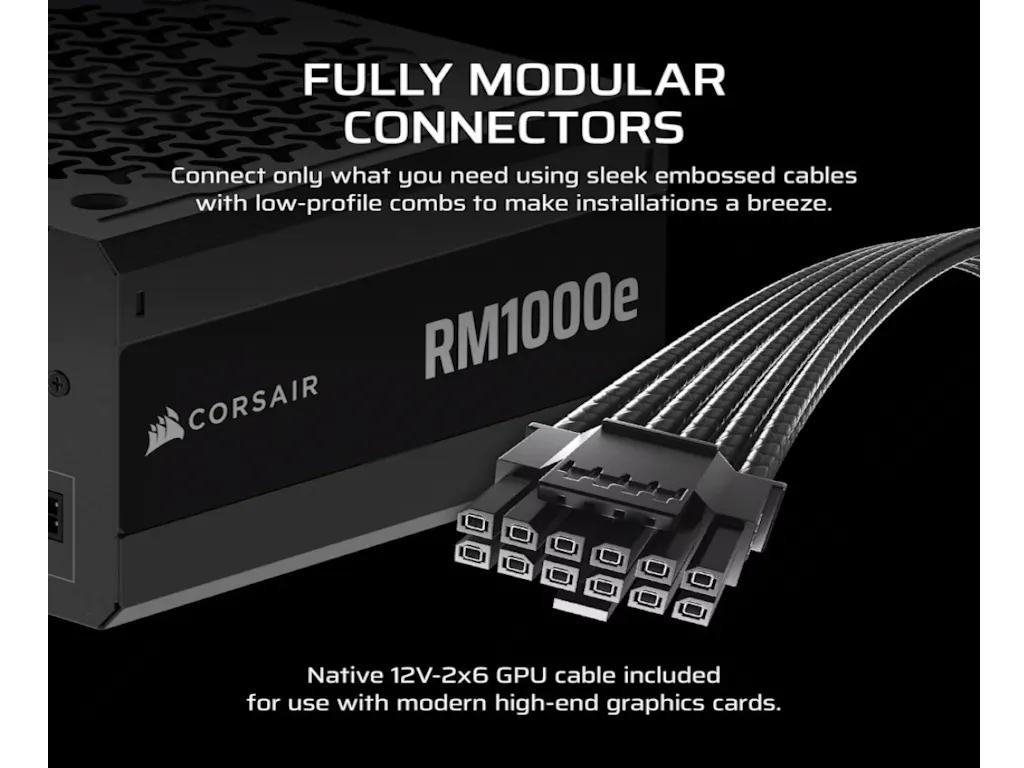 NAPAJANJE CORSAIR RM1000E 1000W/ATX 3.1/PCIE 5.1/80+GOLD/MODULARNO/CRNA