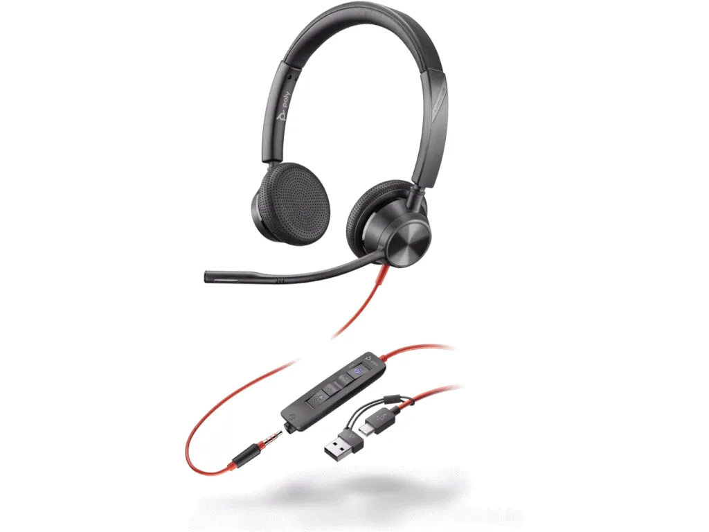 POLY BLACKWIRE 3325 STEREO MICROSOFT TEAMS CERTIFIED USB-C HEADSET +3.5MM PLUG +USB-C/A ADAPTER (8X2