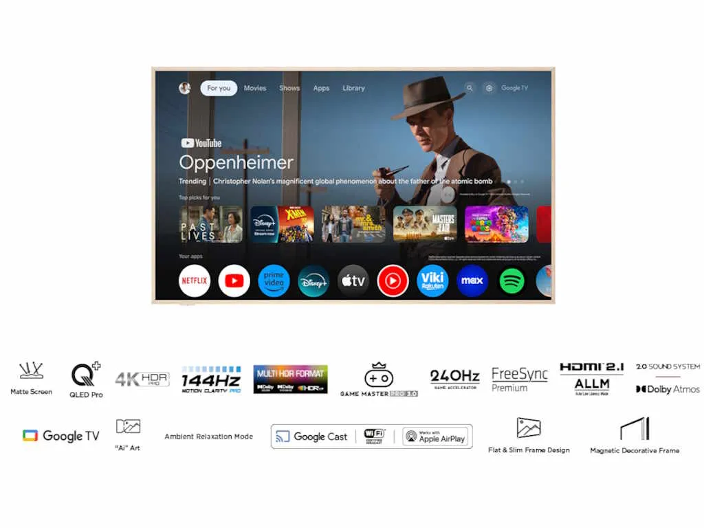 TELEVIZOR TCL 55A300W/QLED/55"/4K UHD/144HZ/MATTE SCREEN/"AI" ART/GOOGLE TV/FRAME