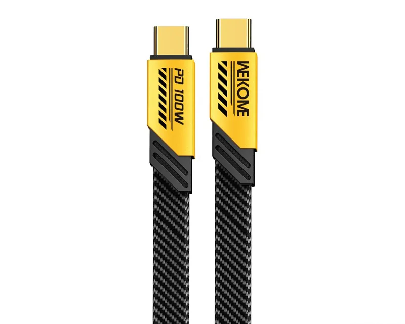 WEKOME WDC-192 KABL 3.1 USB TIP C M/M 1M, ZA SUPERBRZO PUNJENJE 100W/480MBPS, FLAT-CRNO-ŽUTI