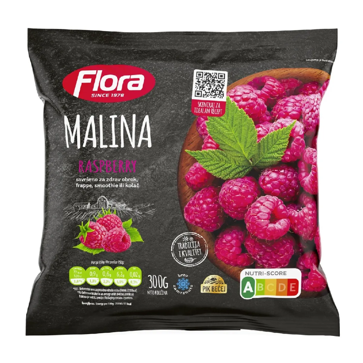 Smrznuta malina Flora 300g