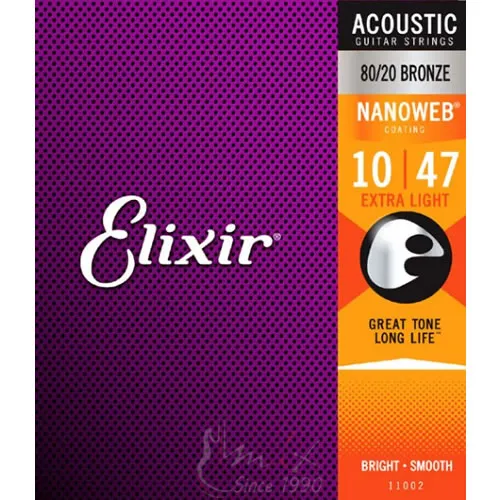 Elixir 11002 Extra Light 010-047 Nanoweb Žice za akustičnu gitaru Nanoweb serija
