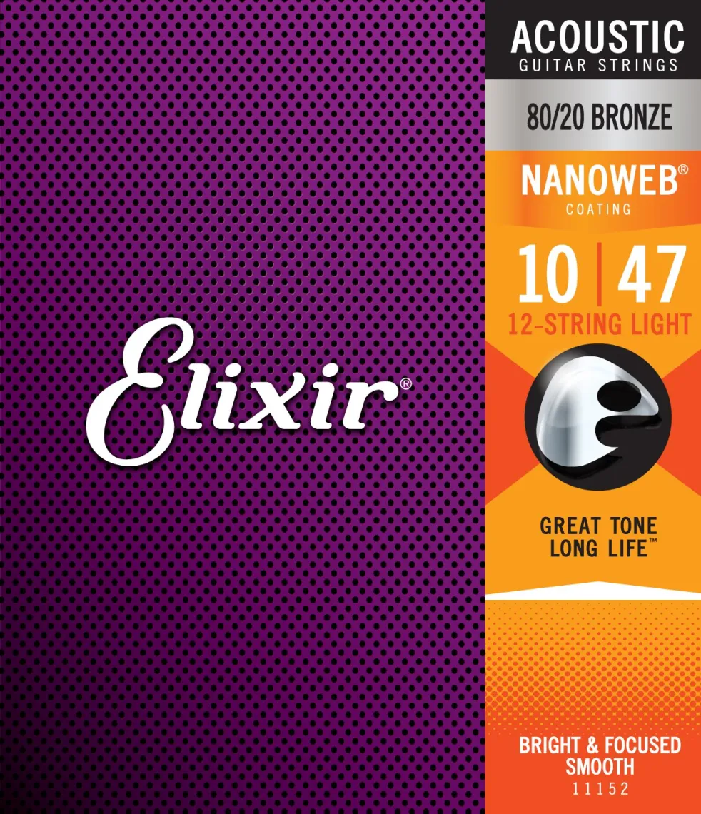 Elixir 11152 Nanoweb Coated 80/20 Bronze Žice za akustičnu dvanaestožičanu gitaru Veličina 10-47
